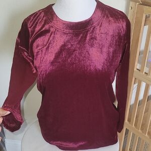 CW Classics Women’s Velvet Velour Blouse Top Red Wine Small P (Fits M) VINTAGE